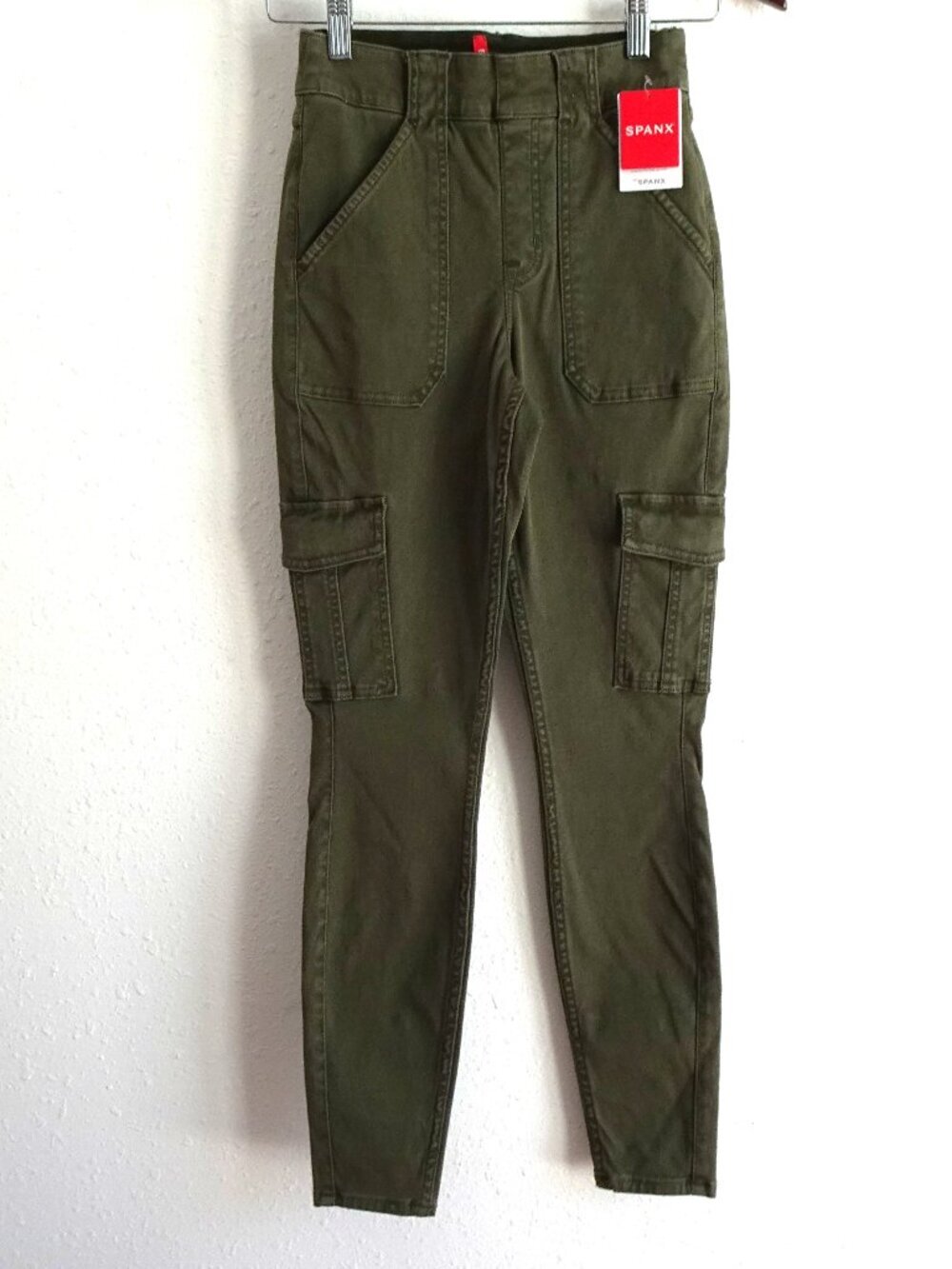 Spanx Cargo Pants Women's Size S Green Pull On High Waist Ankle Twill